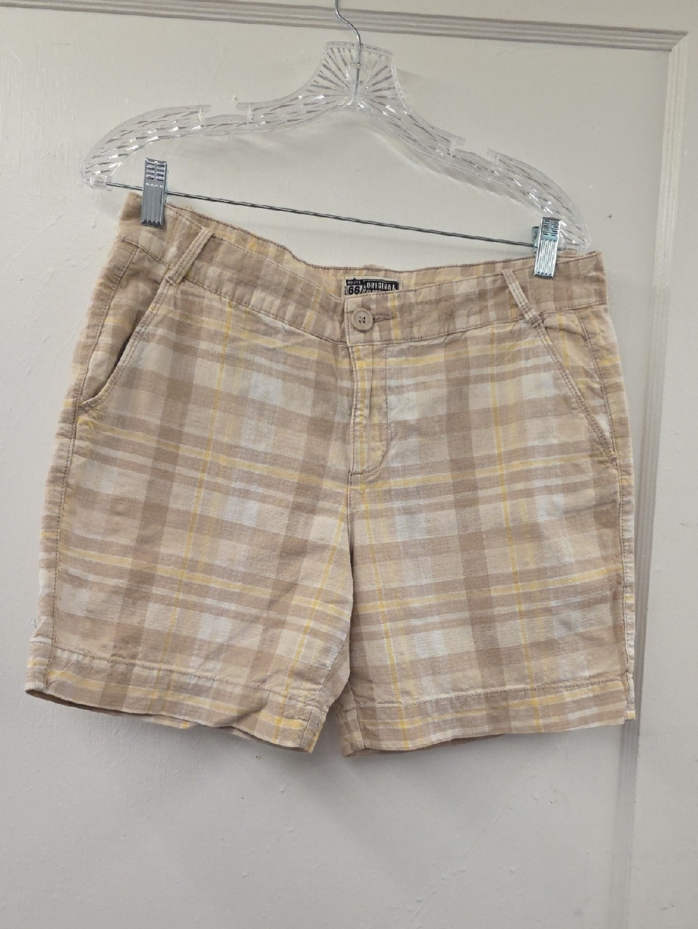 Route 66 Plaid Shorts Women’s 11/12 Beige Neutral Cotton Summer Casual